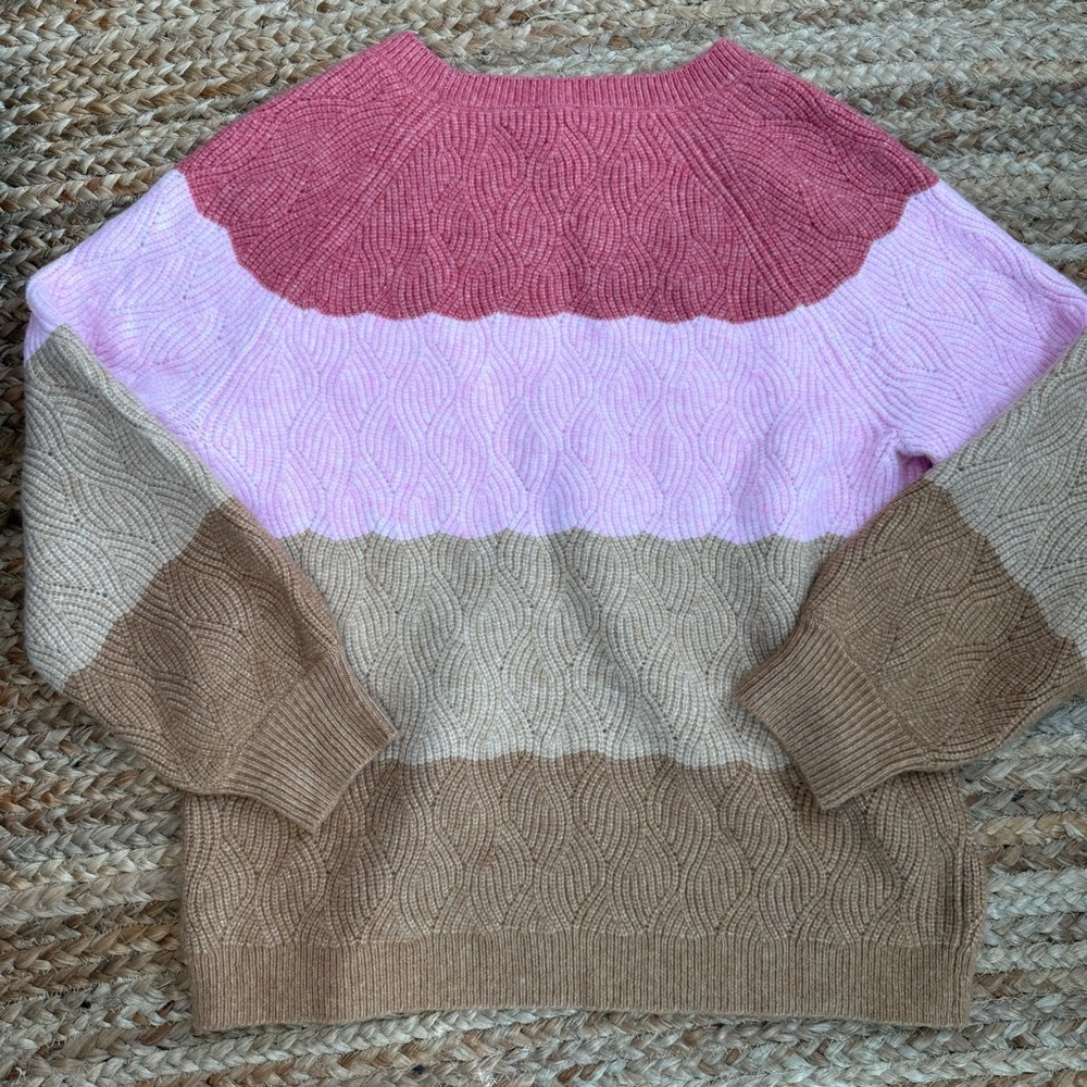 Talbots XL Striped Color Block Pink & Beige Soft Crew Neck Sweater - Picture 5 of 6